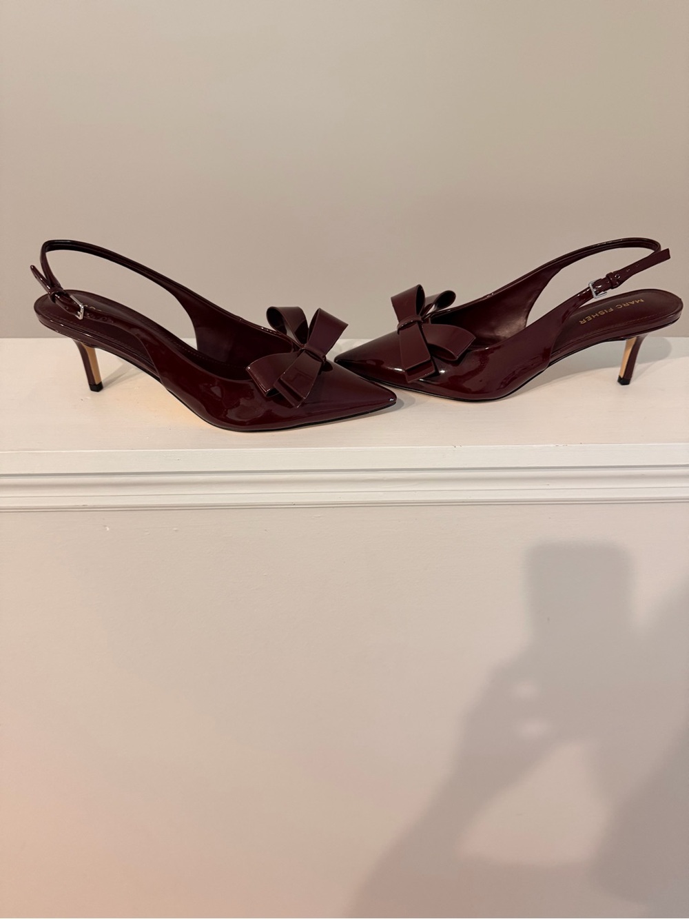 Marc Fisher Pointed Bow Slingback Pumps in Deep Burgundy